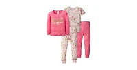 Gerber Toddler Girls 4-Piece Snug Fit Cotton Pajamas, Rose, 3T