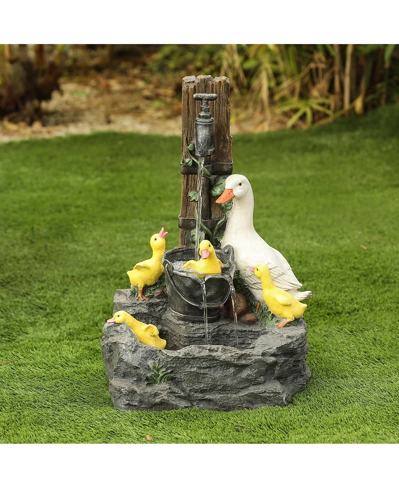 LuxenHome Resin Duck Family Bath Patio Fountain