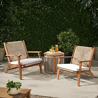LuxenHome Outdoor Acacia Wood Deck Chair with Seat Cushion