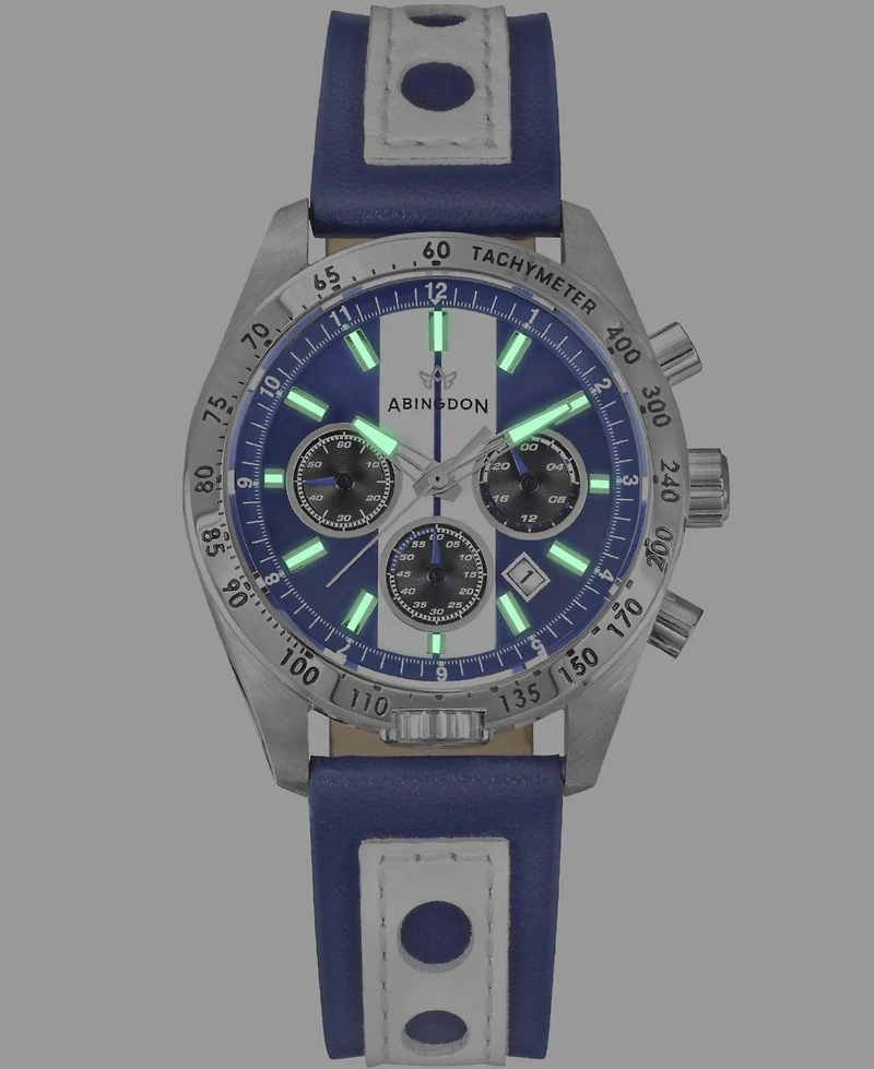 Abingdon Co. Women's Jordan Chronograph Multifunctional Cobra Blue Leather Strap Watch, 40mm