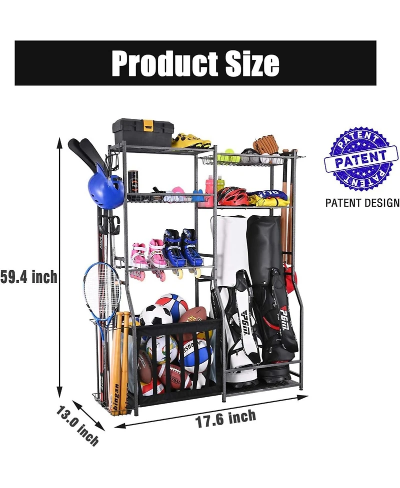 Mythinglogic Weight Capacity Sports Organizers Rack for Garage Storage