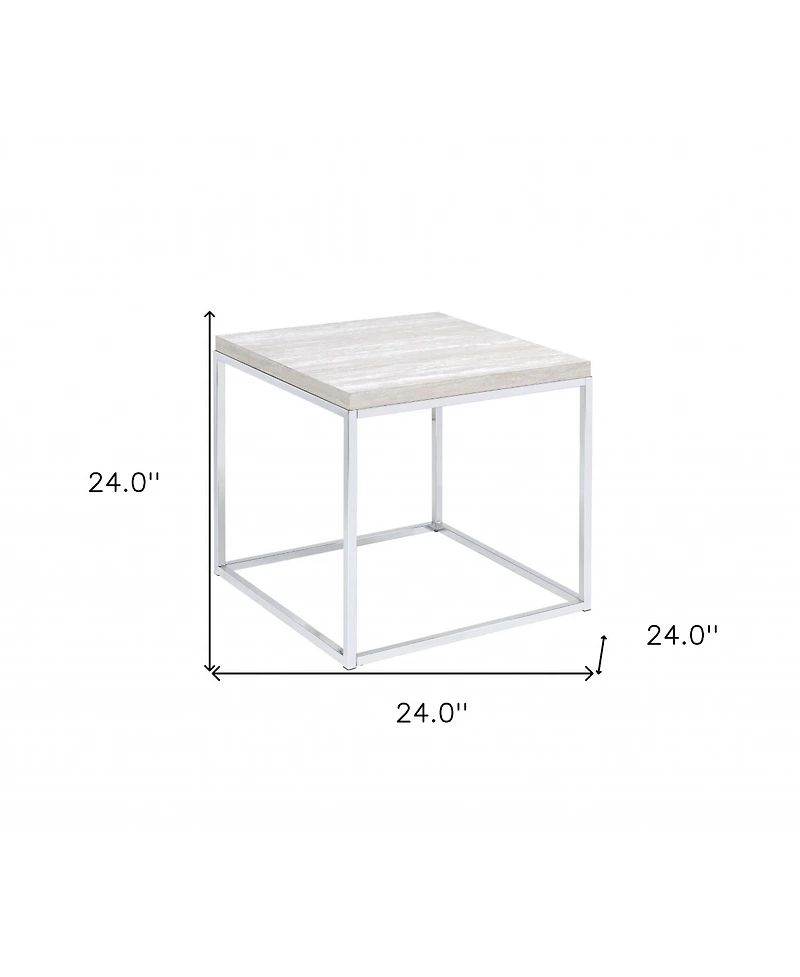 Industrial Square End Table with Wood Top and Metal Frame