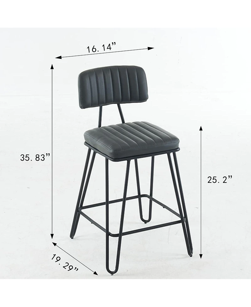 25.2'' Set of 2 Counter Height Chairs with Backrest Pu Leather Upholstery and Metal Frame for Kitchen Island or Dining Room-The Pop Home