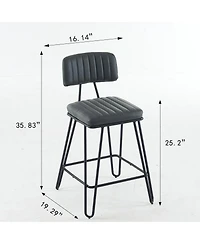 25.2'' Set of 2 Counter Height Chairs with Backrest Pu Leather Upholstery and Metal Frame for Kitchen Island or Dining Room-The Pop Home