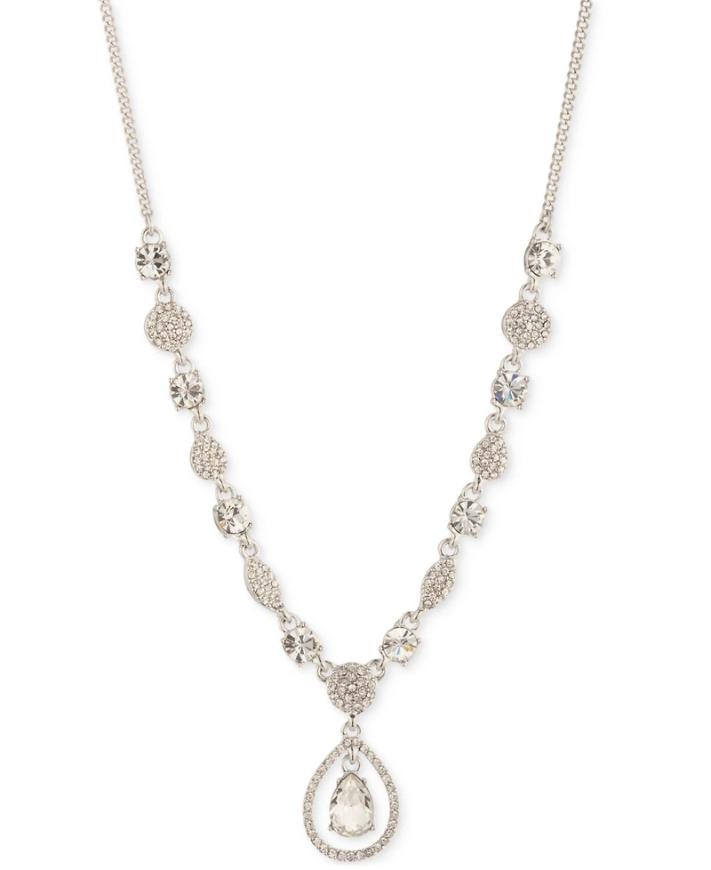 Givenchy Crystal Pear-Shape Orbital Pendant Necklace, 16" + 3" extender