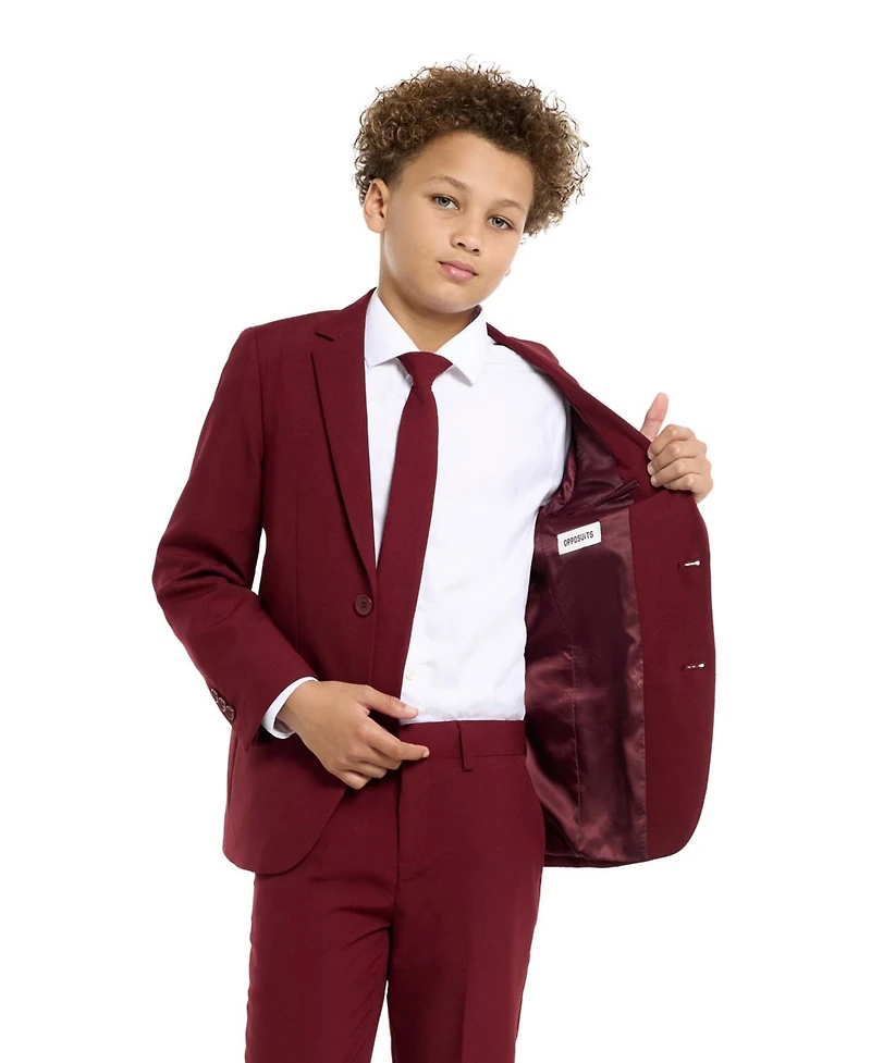 OppoSuits Big Boys Blazing Solid Color Suit, 3-Piece Set Including Blazer, Pants and Clip-On-Tie