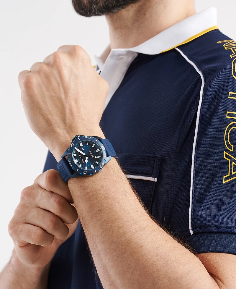Nautica Men's Analog Blue Silicone Watch, 44mm