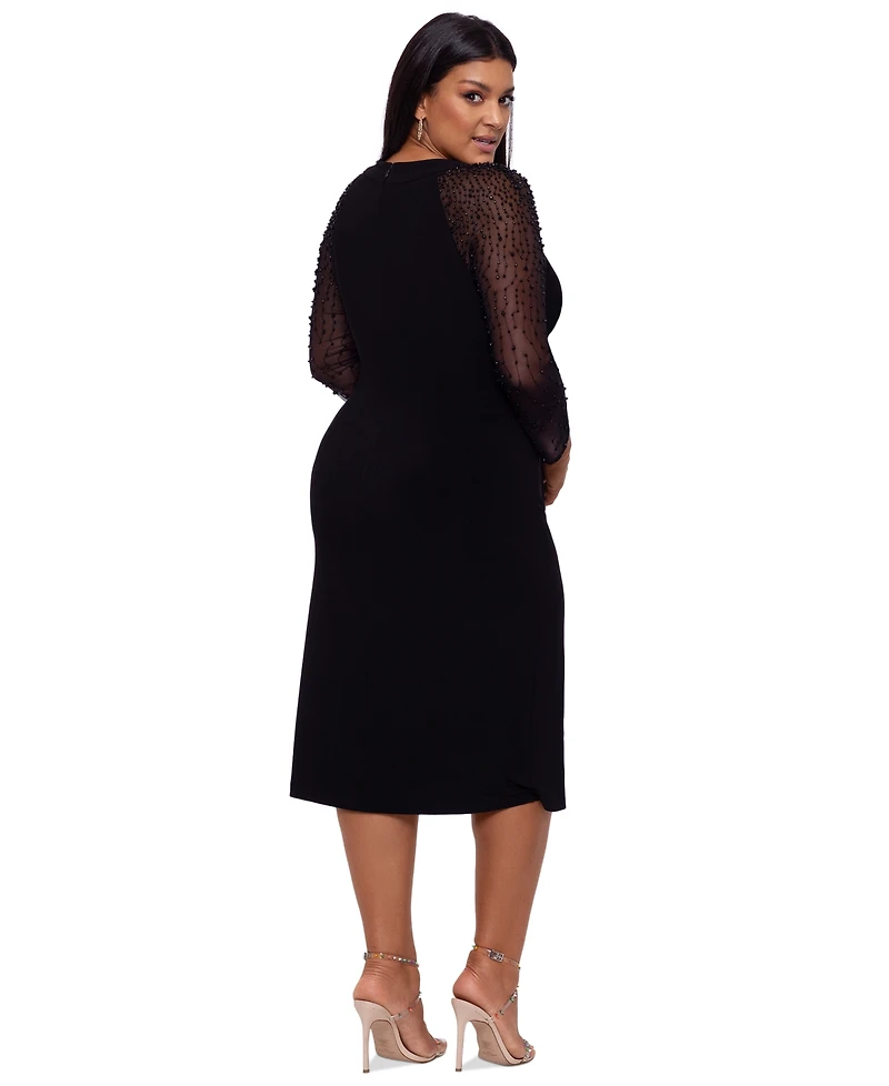 Betsy & Adam Plus Embellished-Sleeve Bodycon Dress