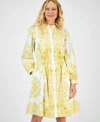 julia jordan Women's Printed Long-Sleeve Cotton Shirtdress