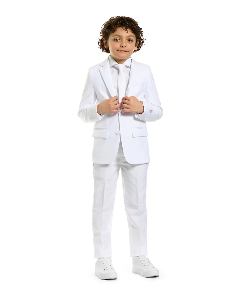 OppoSuits Boys White Knight Solid Suit Including Blazer, Pants and Clip-On-Tie