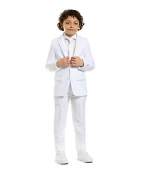 OppoSuits Boys White Knight Solid Suit Including Blazer, Pants and Clip-On-Tie
