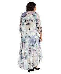 R & M Richards Plus Printed Sleeveless Midi Dress Cropped Jacket