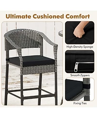 3-Piece Patio Rattan Bar Set Wicker Bar Height Armchairs & Round Table
