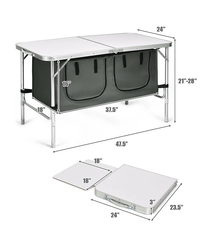 Gymax Folding Camping Table Aluminum Height Adjustable w/ Storage Organizer