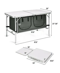 Gymax Folding Camping Table Aluminum Height Adjustable w/ Storage Organizer