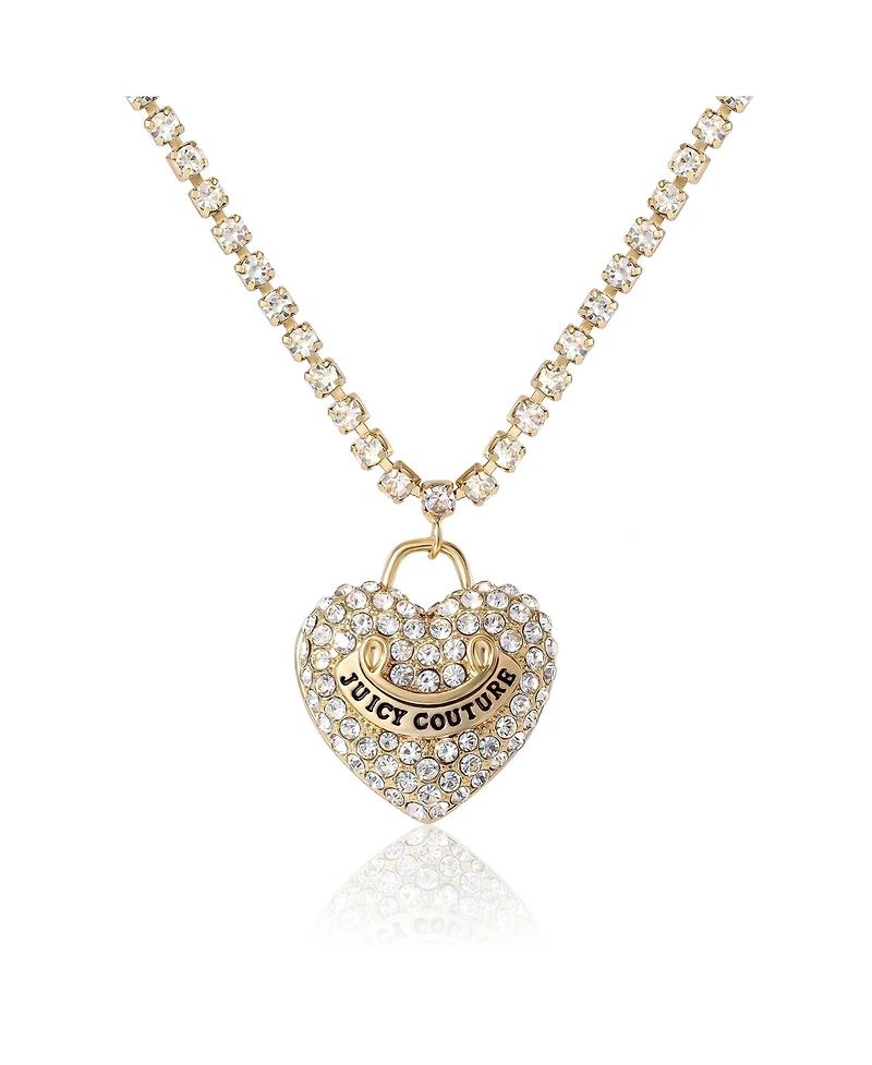 Juicy Couture Pave Heart Cyrstal Chain Pendant Necklace