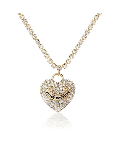 Juicy Couture Pave Heart Cyrstal Chain Pendant Necklace