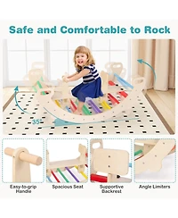 4-in-1 Multifunctional Wooden Climbing Toys with Rocker and Crawling Tunnel