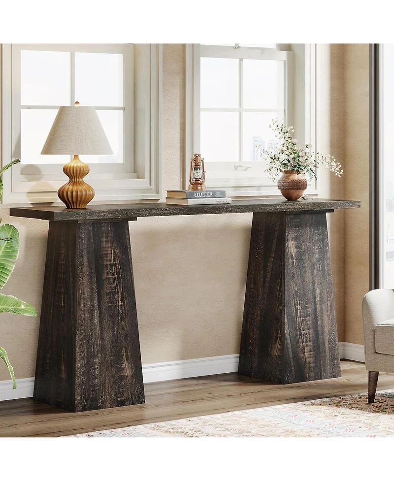 Tribesigns Rustic Console Table Wood Entryway Table for Living Room, 63 inch Narrow Sofa Table Farmhouse Vintage Couch Table Retro Hallway Accent Tabl