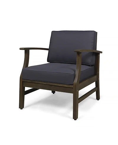 Acacia Wood Outdoor Patio Lounge Club Chair for Patio Garden with Dark Gray Cushions