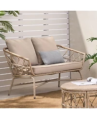 Outdoor Loveseat, 2 Seater Patio Sofa with Wicker Weave and Durable Cushions, Durable Rattan Finish