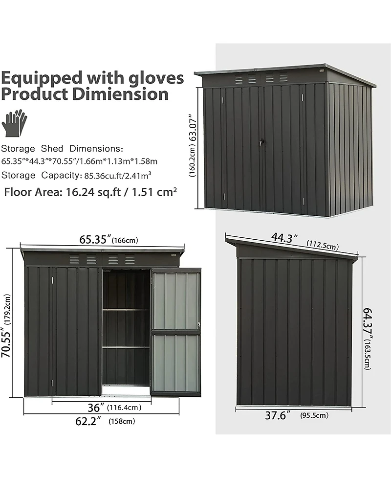 Outdoor Garden Shed Metal Utility Tool Storage Room with Latches and Lockable Door for Balcony