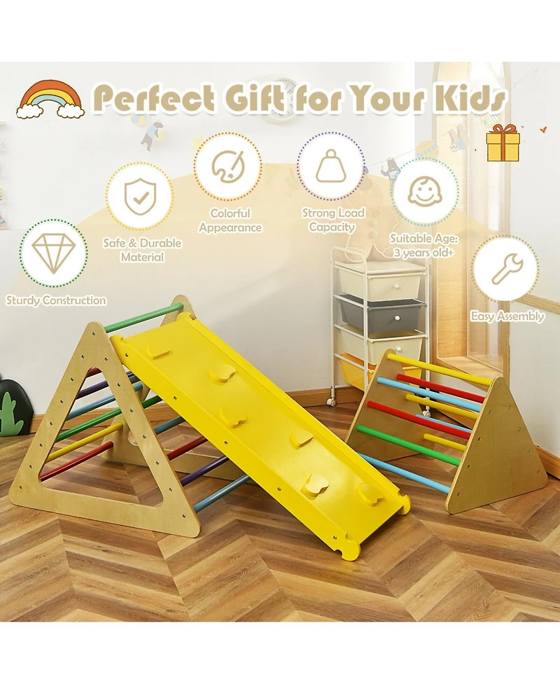3 in 1 Wooden Set of 2 Triangle Climber with Ramp for Slid