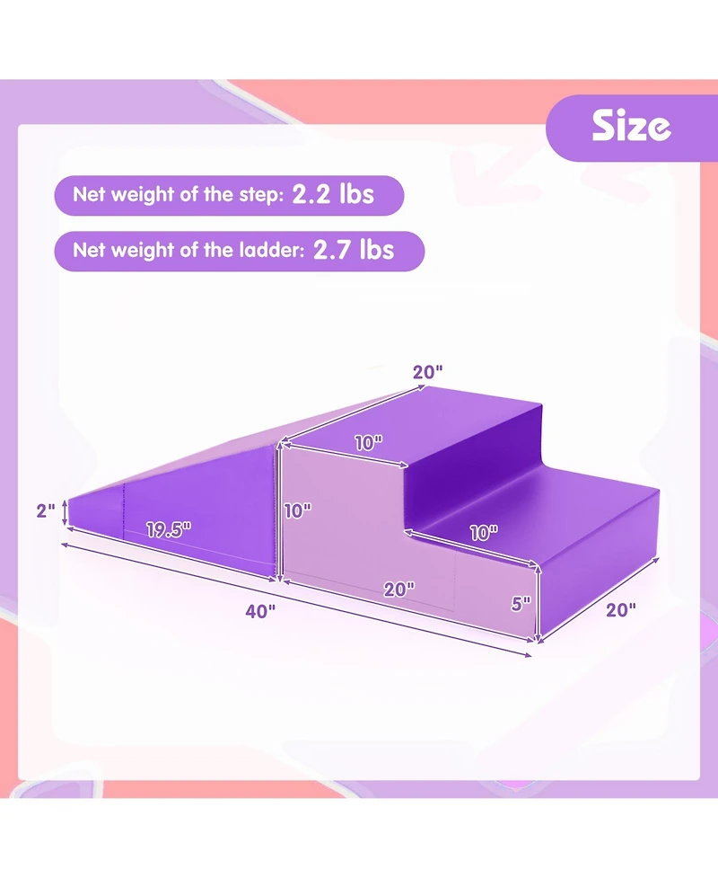 2-Piece Step and Slide Climber for Infants and Toddlers Baby Soft Play Set Foam Blocks