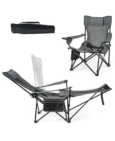 Camping Lounge Chair with Detachable Footrest Adjustable Backrest