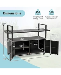 Outdoor Bar Cart Wicker Buffet Serving Cart with Cabinet and 8 Hooks