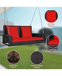 2-Person Patio Rattan Porch Swing with Cushions