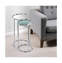 Glam Round End Table with Aluminum Frame and Mirrored Surface