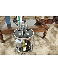 Contemporary Round Mirrored End Table with Glass Top and Shelf