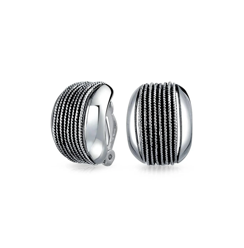 Bling Jewelry Twisted Cable Chain Clip-On Earrings for Non-Pierced Ears Oxidized Silver Brass