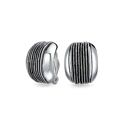 Bling Jewelry Twisted Cable Chain Clip-On Earrings for Non-Pierced Ears Oxidized Silver Brass