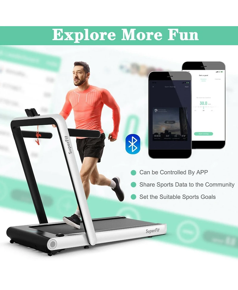 4.75HP 2 In 1 Folding Treadmill with Remote App Control-White