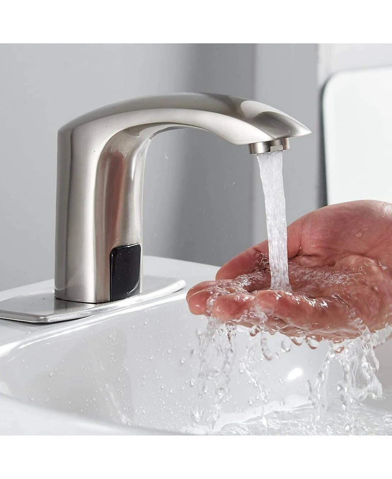 Automatic Sensor Touchless Bathroom Sink Faucet With Deck Plate & Pop Up Drain Polished Chrome