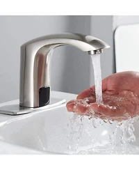 Automatic Sensor Touchless Bathroom Sink Faucet With Deck Plate & Pop Up Drain Polished Chrome