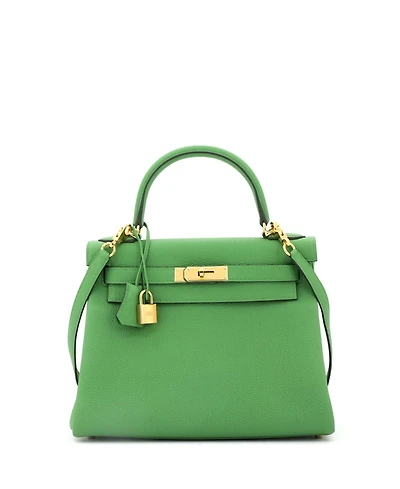 Pre-Owned Hermes Kelly 28 Handbag Green Togo with Gold Hardware