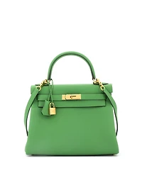 Pre-Owned Hermes Kelly 28 Handbag Green Togo with Gold Hardware