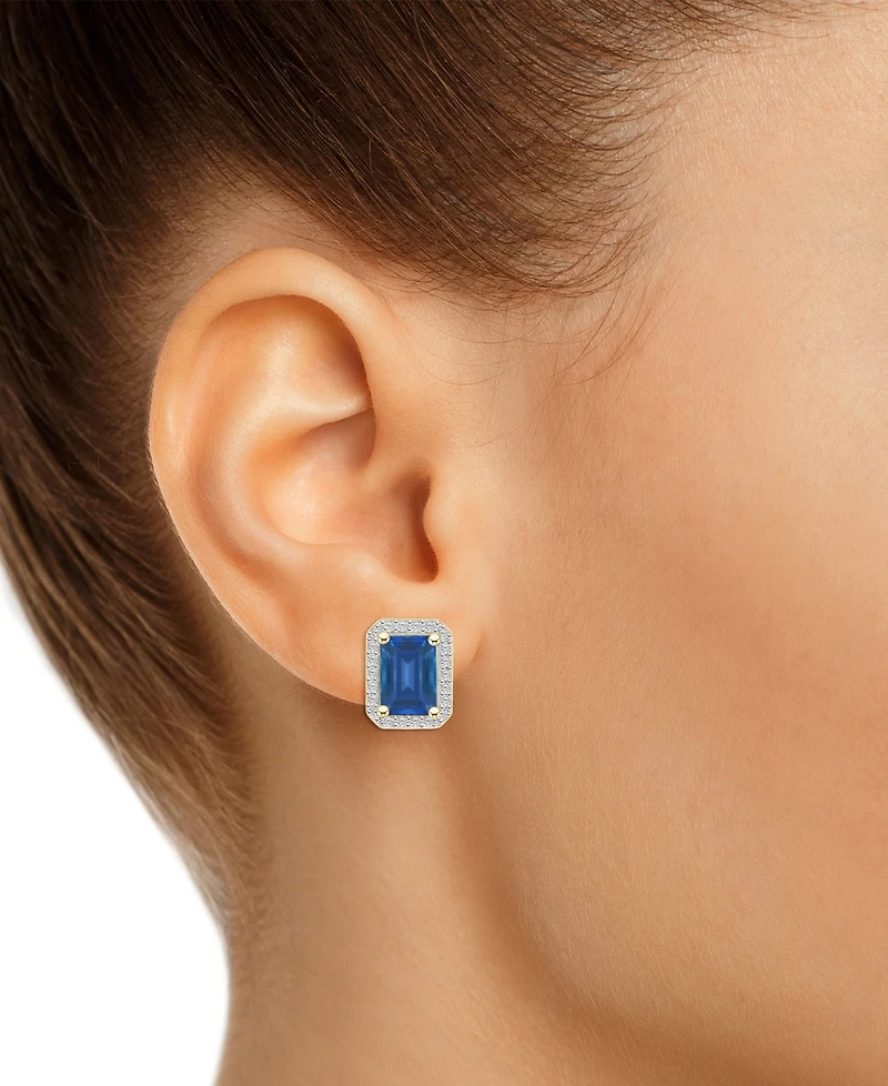Gemstone & Created White Sapphire Halo Stud Earrings (1/4 ct. t.w.) 10k Yellow Gold