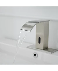 Battery Powered Touchless Single Hole Bathroom Faucet Motion Sensor Deck Mount With Drain Kit Brushed Nickel
