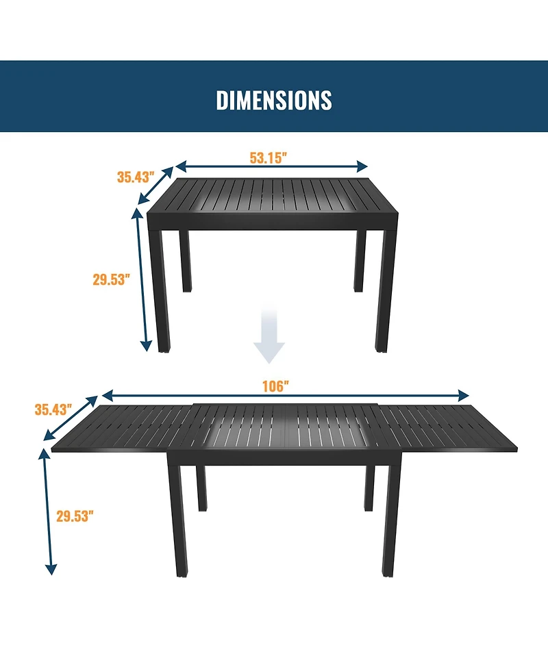 9-Piece Outdoor Dining Set with Aluminum Extendable Table 53"- 106" and Dining Chair