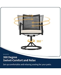 6-Piece Metal Outdoor Patio Dining Set with Square Table with 1.65 in. Umbrella Hole and Swivel Chairs