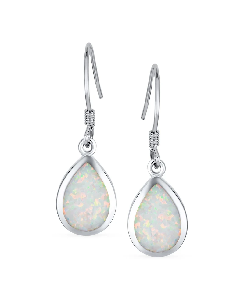 Bling Jewelry Small Teardrop Iridescent White Created Opal Drop Dangle Earrings .925 Sterling Silver French Wire