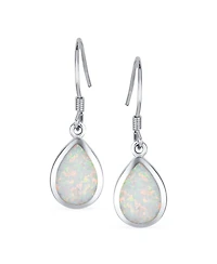 Bling Jewelry Small Teardrop Iridescent White Created Opal Drop Dangle Earrings .925 Sterling Silver French Wire
