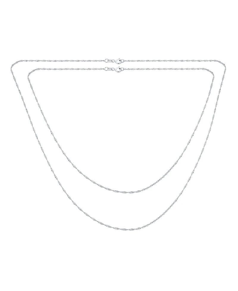 Bling Jewelry Set of 2 Thin 1.5MM Sterling Silver Singapore Rope Chain Necklace Made in Italy & Inch