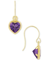 Gemstone Heart Drop Earrings 10k Yellow Gold (also White Gold)
