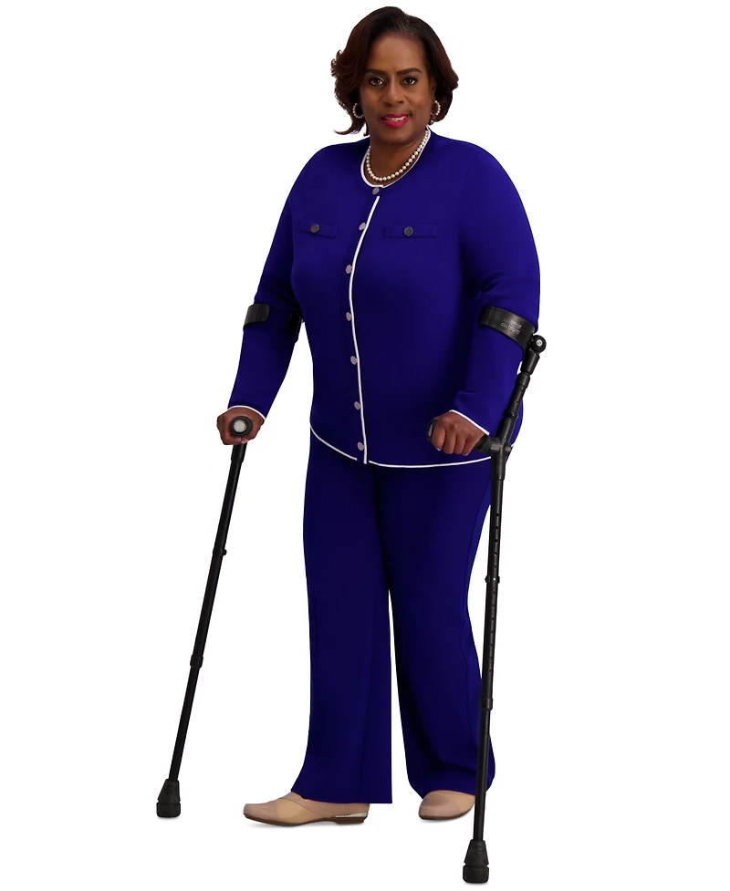 Kasper Round-Neck Long-Sleeve Button Front Cardigan, Regular & Plus