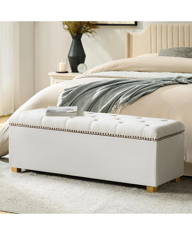 Lauris Classic Tufted Design Storage Bench with Nailhead Trim